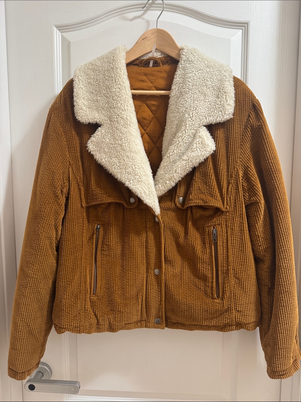 Free People Camel Corduroy Teddy Collar Jacket